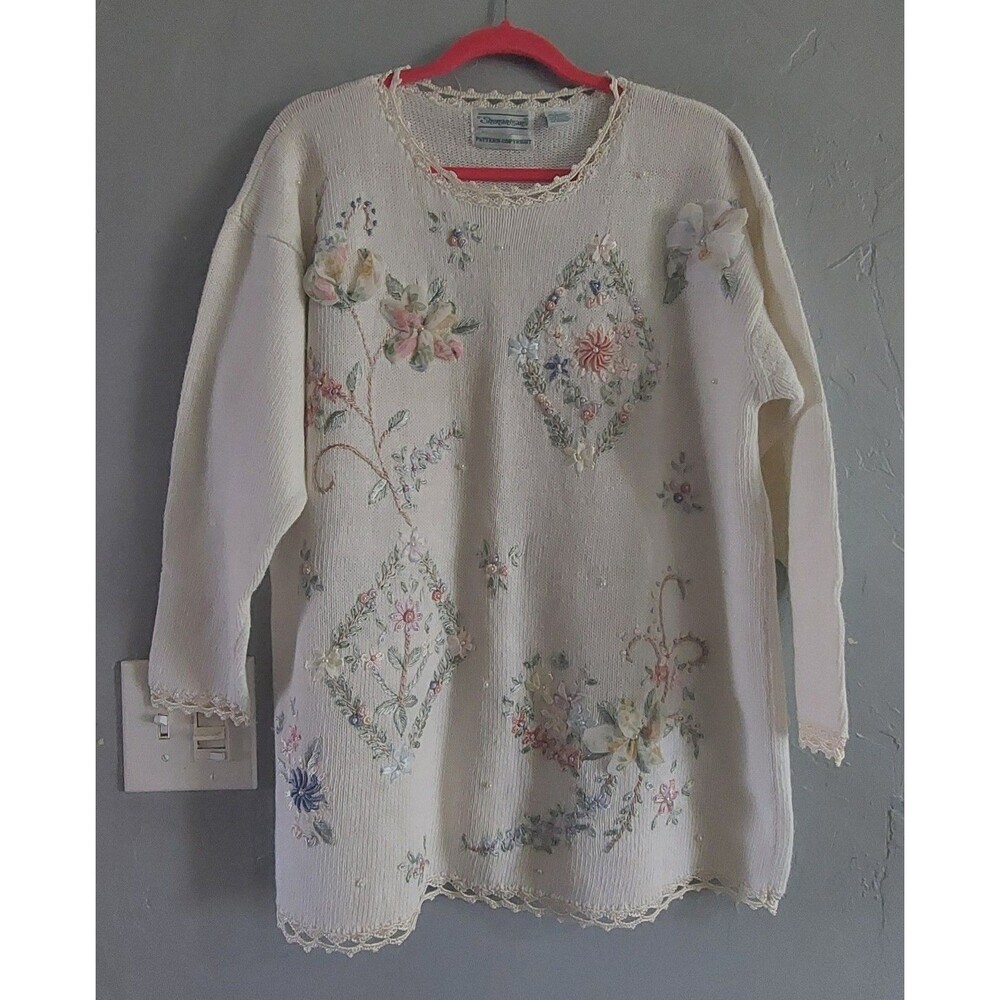 Vintage  Shenanigans Sweater Women's L,Ramie, Cotton, Crochet, Beaded,pretty.